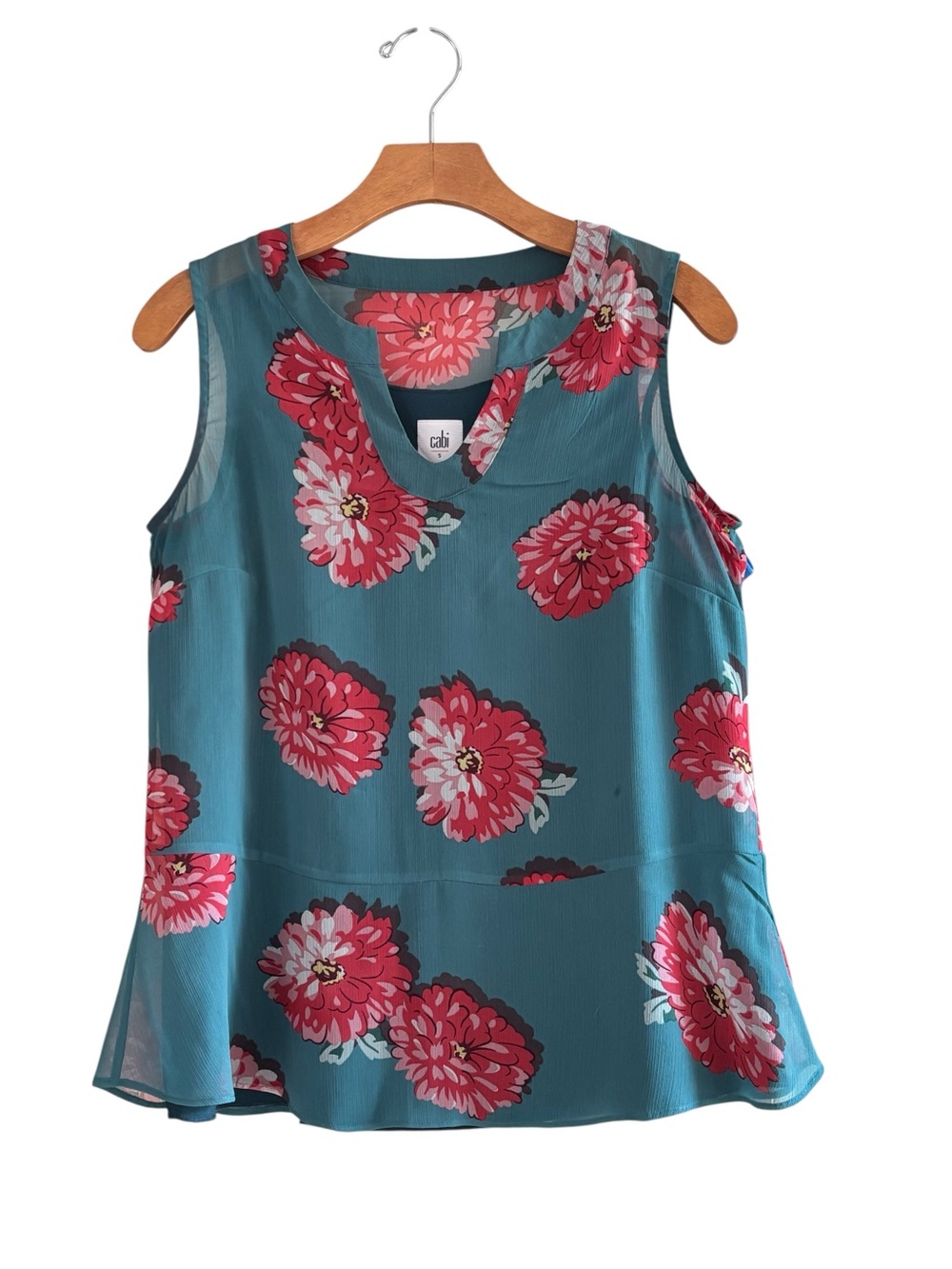 CABI #3445 Sleeveless Blushing Floral Print Blouse Tank Top S